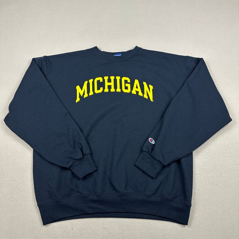 Michigan Wolverines Sweatshirt Men Extra Large Blue Champion Crewneck Fleece XL